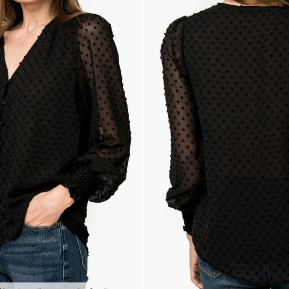 Ann Taylor - Black Dotted V Neck Blouse